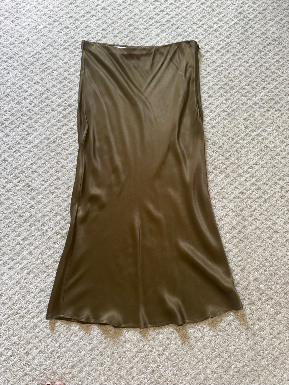 Anthropologie Olive Satin Maxi Skirt